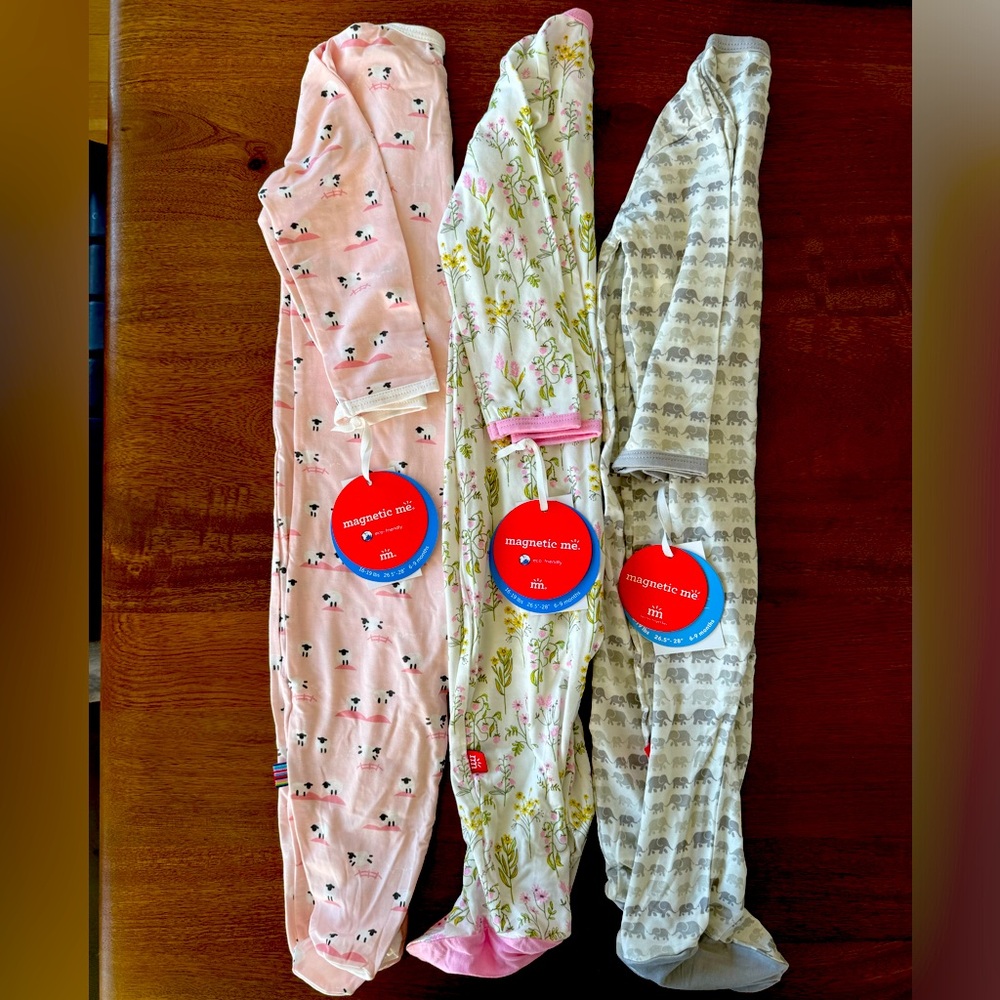 Magnetic Me Footie Pajamas, Set of 3, 6-9 mos